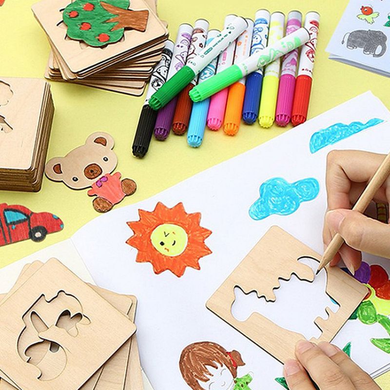 Woodworking Kit - 42pcs Wooden DIY Drawing Template Templates