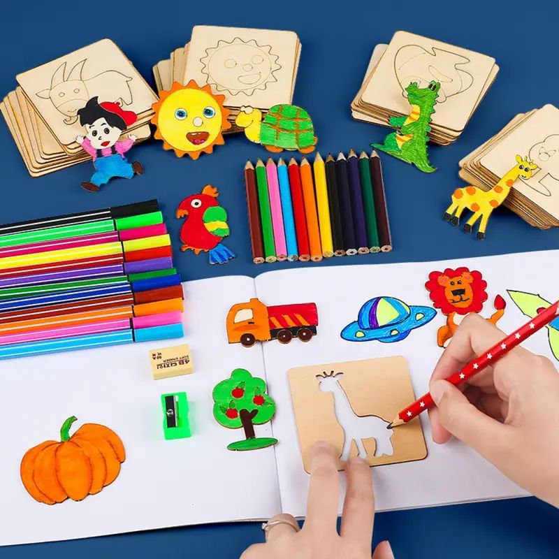 42pcs Wooden DIY Drawing Templ - Woodworking Kit review and price